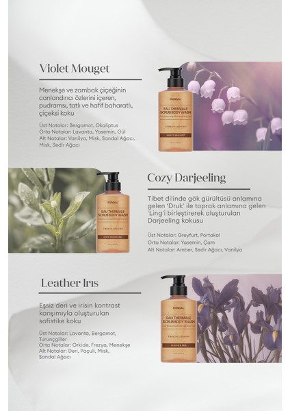 Nemlendirici ve Arındırıcı Tanecikli Vücut Yıkama Jeli KUNDAL Scrub Body Wash 500ml (Violet Muguet)
