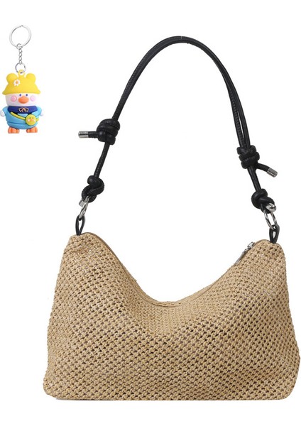 El Dokuma Çanta Kadın Moda Hasır Tote Çanta Çok Yönlü Büyük Kapasiteli Omuz Çanta Kadın (Yurt Dışından)