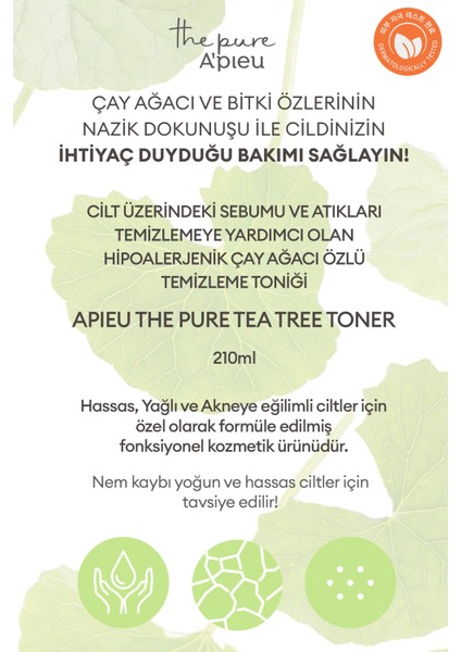 Yağlanma Eğilimli Ciltler İçin Çay Ağacı Özü İçeren Arındırıcı Tonik A'PIEU The Pure Tea Tree Toner