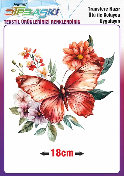 Kelebek Çiçek Ütü ile Yapışan Tekstil Dtf Baskı