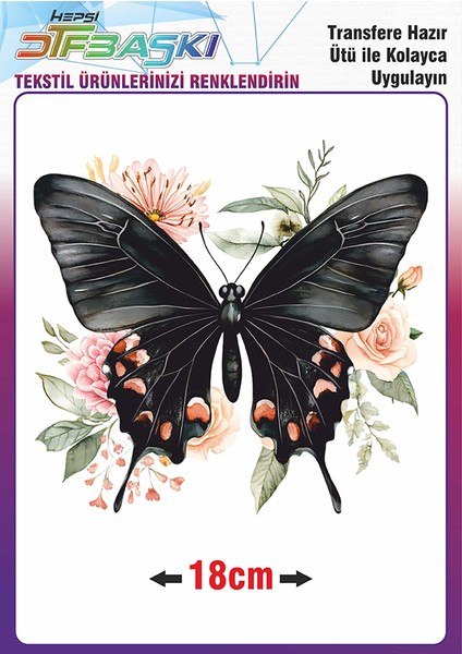 Kelebek Çiçek Ütü ile Yapışan Tekstil Dtf Baskı
