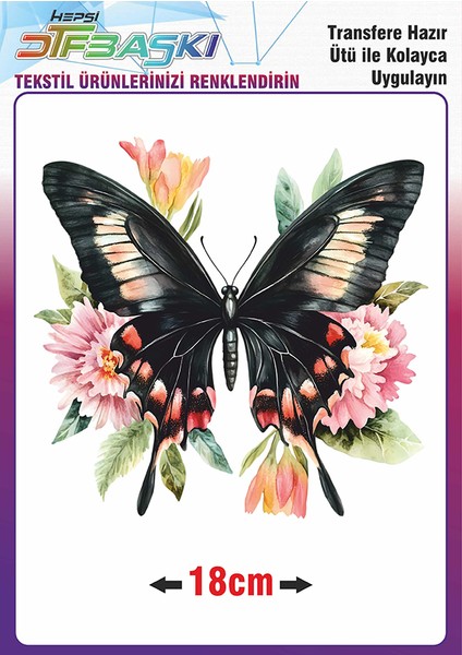 Kelebek Çiçek Ütü ile Yapışan Tekstil Dtf Baskı