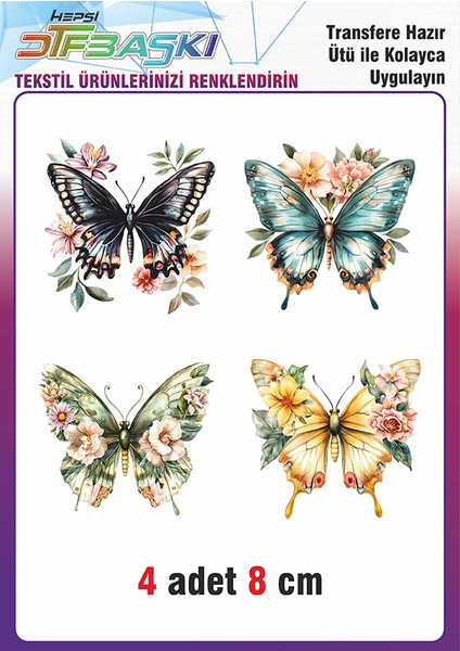Kelebek Çiçek Ütü ile Yapışan Tekstil Dtf Baskı