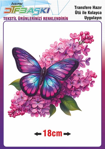 Kelebek Çiçek Ütü ile Yapışan Tekstil Dtf Baskı