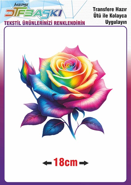 Renkli Gül Ütü ile Yapışan Tekstil Dtf Baskı