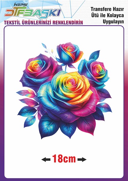 Renkli Gül Ütü ile Yapışan Tekstil Dtf Baskı