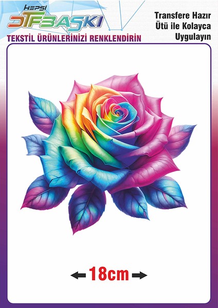Renkli Gül Ütü ile Yapışan Tekstil Dtf Baskı