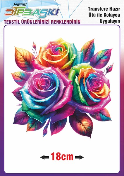Renkli Gül Ütü ile Yapışan Tekstil Dtf Baskı