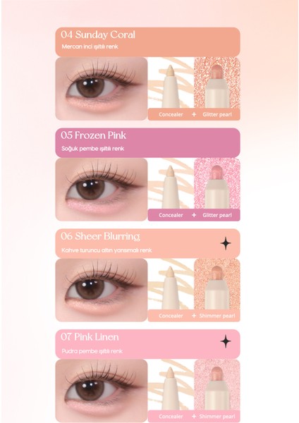 Çift Taraflı Kapatıcı ve Işıltılı Kalem Far PERIPERA Sugar Twinkle Duo Eye Stick (05 Frozen Pink)