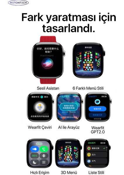 MactivePro Watch HK10 Pro Max+ Plus Amoled Akıllı Saat Kordon Tüm Akıllı Telefonlara Uyumlu Akıllı Saat Siyah