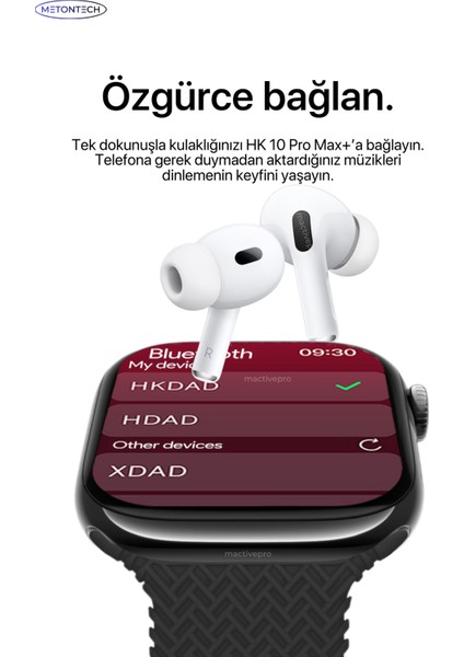 MactivePro Watch HK10 Pro Max+ Plus Amoled Akıllı Saat Kordon Tüm Akıllı Telefonlara Uyumlu Akıllı Saat Gümüş