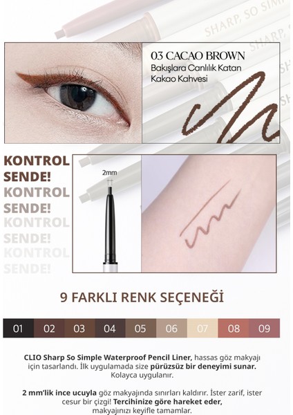 Suya Dayanıklı, İnce Uçlu Göz Kalemi CLIO Sharp So Simple Waterproof Pencil Liner (03 Cacao Brown) fiyatları