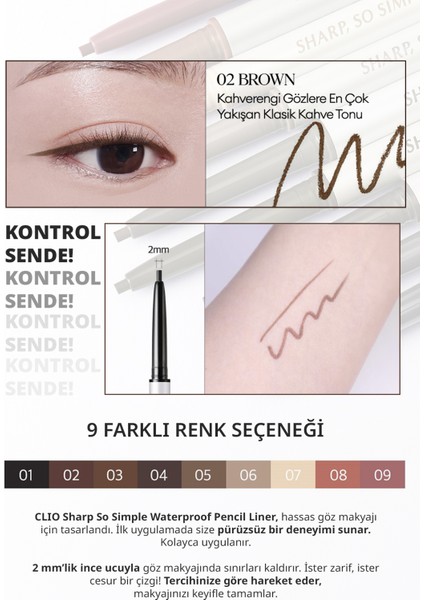 Suya Dayanıklı, İnce Uçlu Göz Kalemi CLIO Sharp So Simple Waterproof Pencil Liner (02 Brown) fiyatları