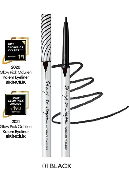 Suya Dayanıklı, İnce Uçlu Göz Kalemi CLIO Sharp So Simple Waterproof Pencil Liner (01 Black)
