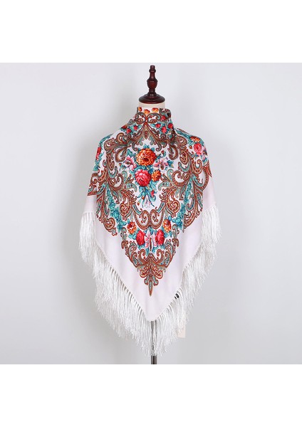Şal, Etnik Tarz Baskılı Püskül Kare Eşarp, Turist Baotou Kadın Eşarp (Yurt Dışından)