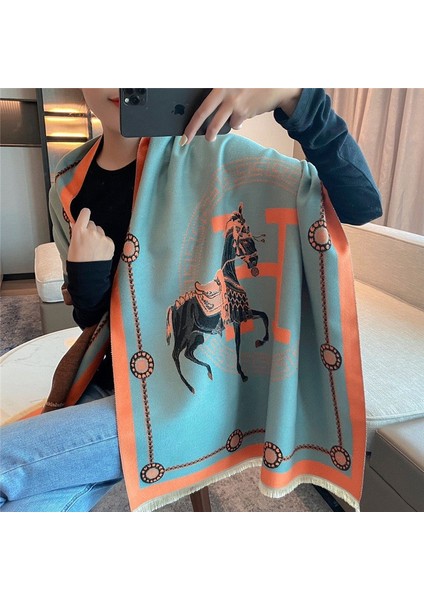 Retro Etnik Tarzı Bluebird Eşarp Kış Sıcak Eşarp Boyun Şal (Yurt Dışından)