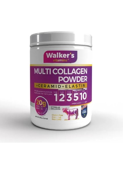 Walker`s %100 Saf ve Doğal Ceramide, Elastin, Cranberry, Içeren Çift Hidrolize Kolajen - Collagen