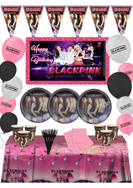 Afişli BlackPink 8 Kişilik Doğum Günü Parti Süsleri Süsleme Seti