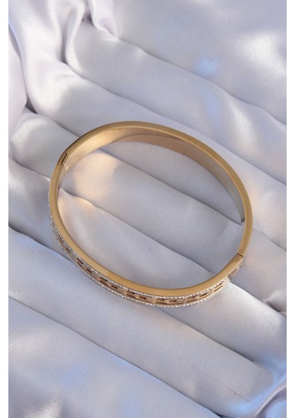 316L Çelik Gold Renk Zirkon Taşlı Model Kelepçe - TJ-BB6188
