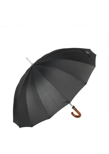 Siyah Ekose Ahşap Saplı 16 Çelik Telli Premium Lüks Erkek Baston Şemsiye M21MARMPR1025R002