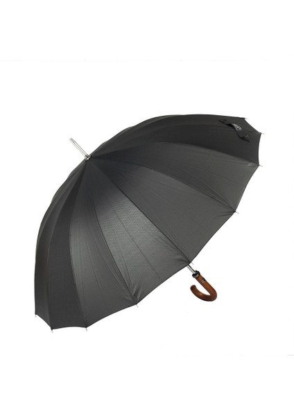 Siyah Desen Ahşap Saplı 16 Çelik Telli Premium Lüks Erkek Baston Şemsiye M21MARMPR1025R003