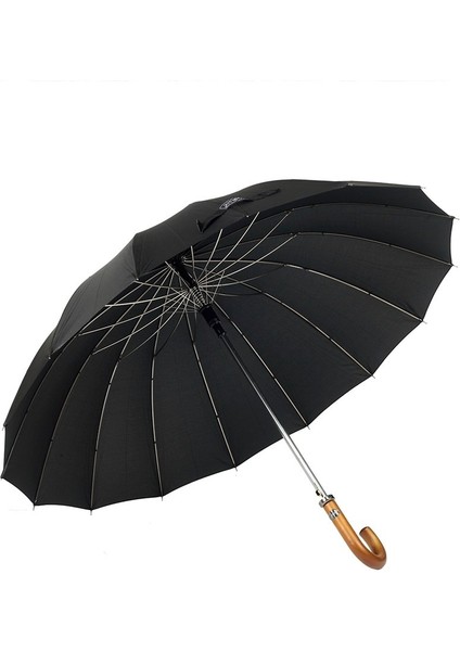 Siyah Desen Ahşap Saplı 16 Çelik Telli Premium Lüks Erkek Baston Şemsiye M21MARMPR1025R003