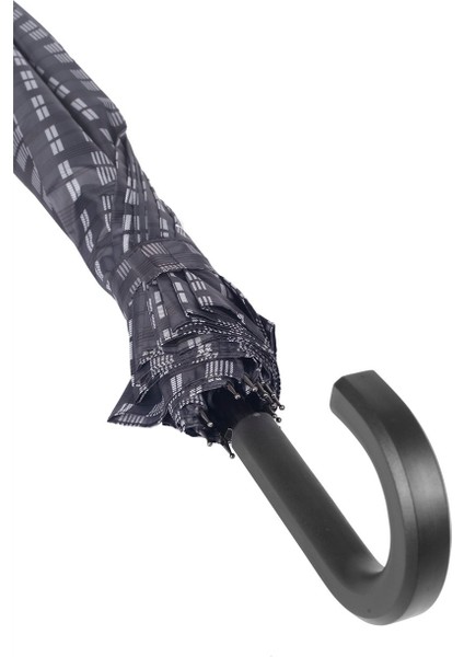 Rst Gri Kare Ekose Fiber 16 Telli Erkek Baston Şemsiye M21MARRST02R002