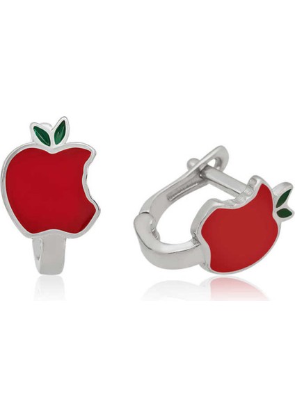 Gümüş Kırmızı Elma Çocuk Küpesi CSR2182606