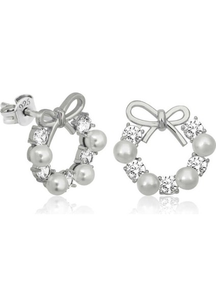 Gümüş Inci Kurdele Çivili Kadın Küpe CSR2184112