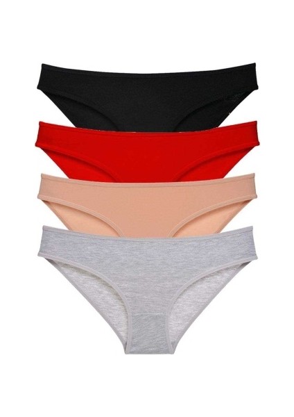 4 Adet Süper Eko Set Likralı Kadın Slip Külot Siyah Kırmızı Ten Gri
