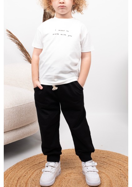 Baskılı T-Shirt Kız Erkek Bisiklet Yaka Kısa Kol Tişört