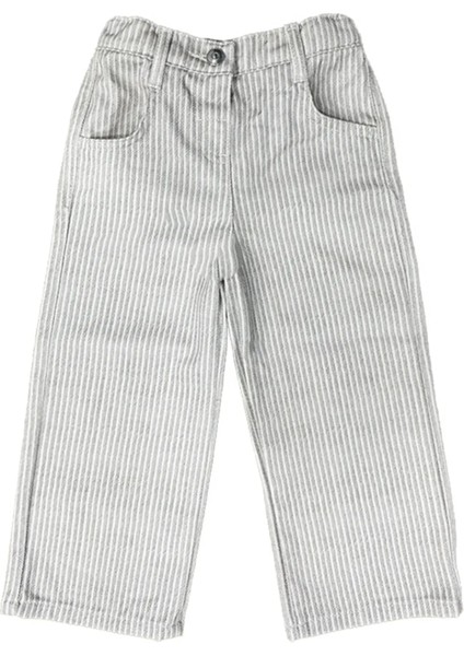 Unisex Çocuk Çizgili Pantolon Beli Lastikli Düğmeli