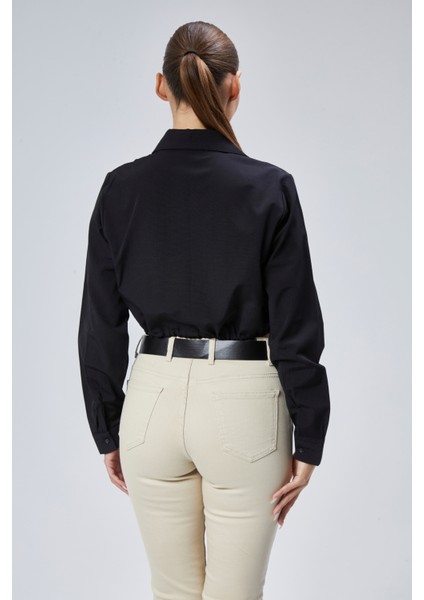 Tek Cepli Bağcık Detaylı Siyah Kadın Gömlek modelleri