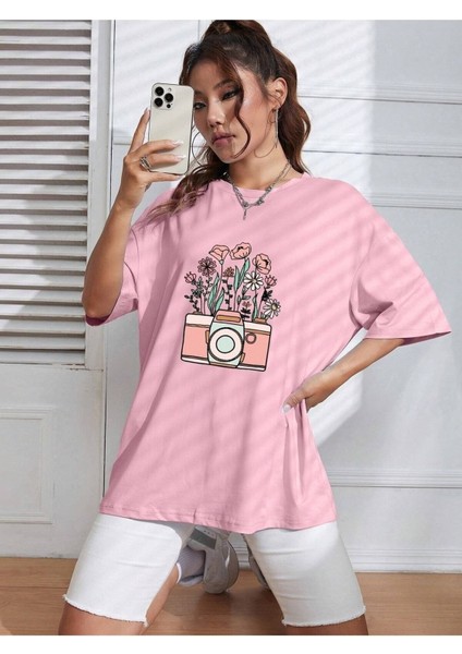 Kadın / Kız Fotoğraf Makinası Baskılı Oversize T-Shirt Salaş Boyfirend fiyatları