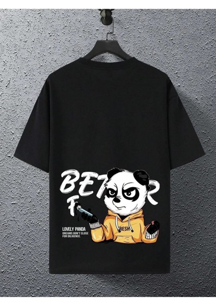 Lovely Panda Baskılı Oversize Erkek T-Shirt Salaş Boyfirend