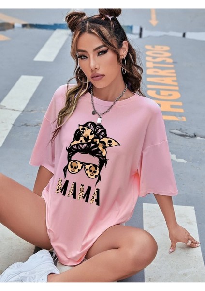 Kadın / Kız Mama Leopar Baskılı Oversize T-Shirt Salaş Boyfirend fiyatları