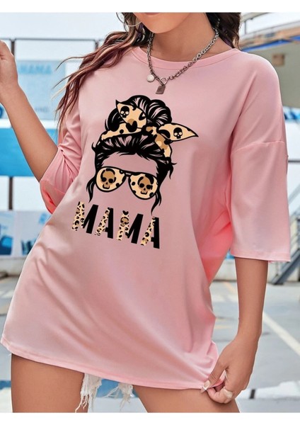 Kadın / Kız Mama Leopar Baskılı Oversize T-Shirt Salaş Boyfirend fırsatları