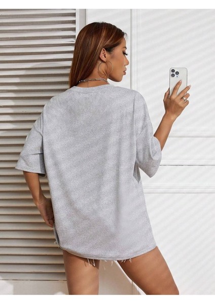 Be A Kind Human Baskılı Kadın / Kız Oversize Gri Salas T-Shirt Boyfriend fırsatları