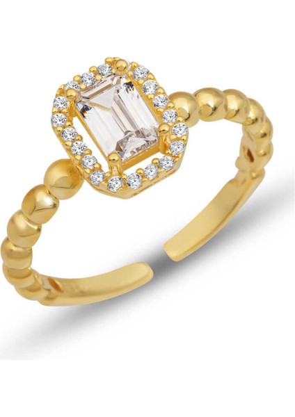 Gümüş Ayarlanabilir Gold Beyaz Baget Taşlı Kadın Yüzük CSR2184823