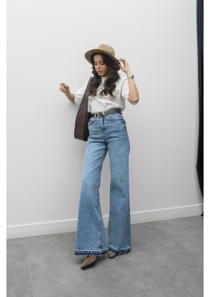 Mavi Paça Detaylı Wide Leg Jean indirimleri