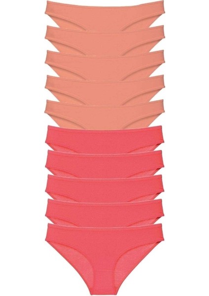 10 Adet Eko Set Likralı Kadın Slip Külot Pudra Fuşya