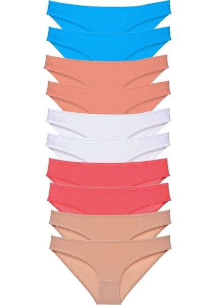 10 Adet Süper Eko Set Likralı Kadın Slip Ten Beyaz Pudra Fuşya Mavi