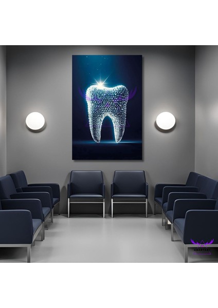 Tekli Dikey Kanvas Diş Polklinik Tablosu Işıltılı Diş