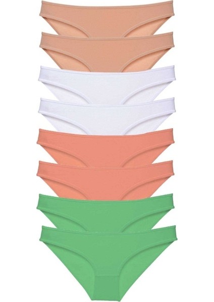 8 Adet Süper Eko Set Likralı Kadın Slip Külot Ten Beyaz Pudra Yeşil