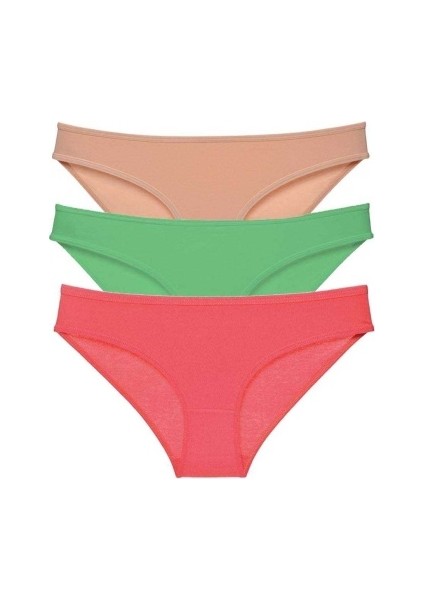 3 Adet Süper Eko Set Likralı Kadın Slip Külot Ten Yeşil Fuşya