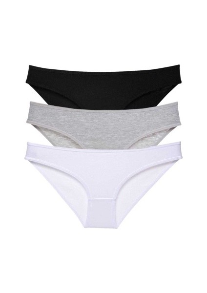 3 Adet Süper Eko Set Likralı Kadın Slip Külot Siyah Gri Beyaz