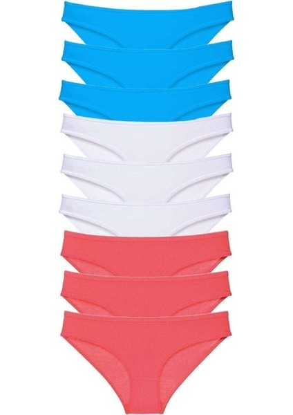 9 Adet Süper Eko Set Likralı Kadın Slip Külot Fuşya Beyaz Mavi