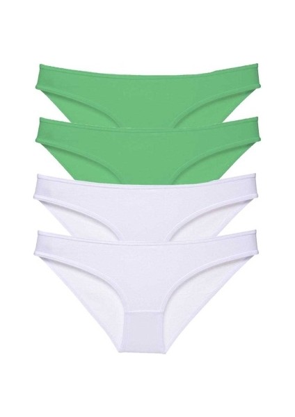 4 Adet Eko Set Likralı Kadın Slip Külot Yeşil Beyaz