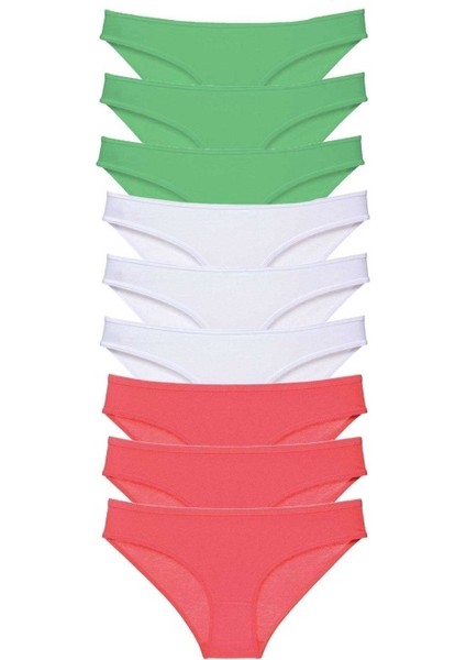 9 Adet Süper Eko Set Likralı Kadın Slip Külot Yeşil Beyaz Fuşya