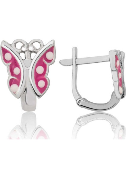 Gümüş Pembe Kelebek Çocuk Küpesi CSR2181414